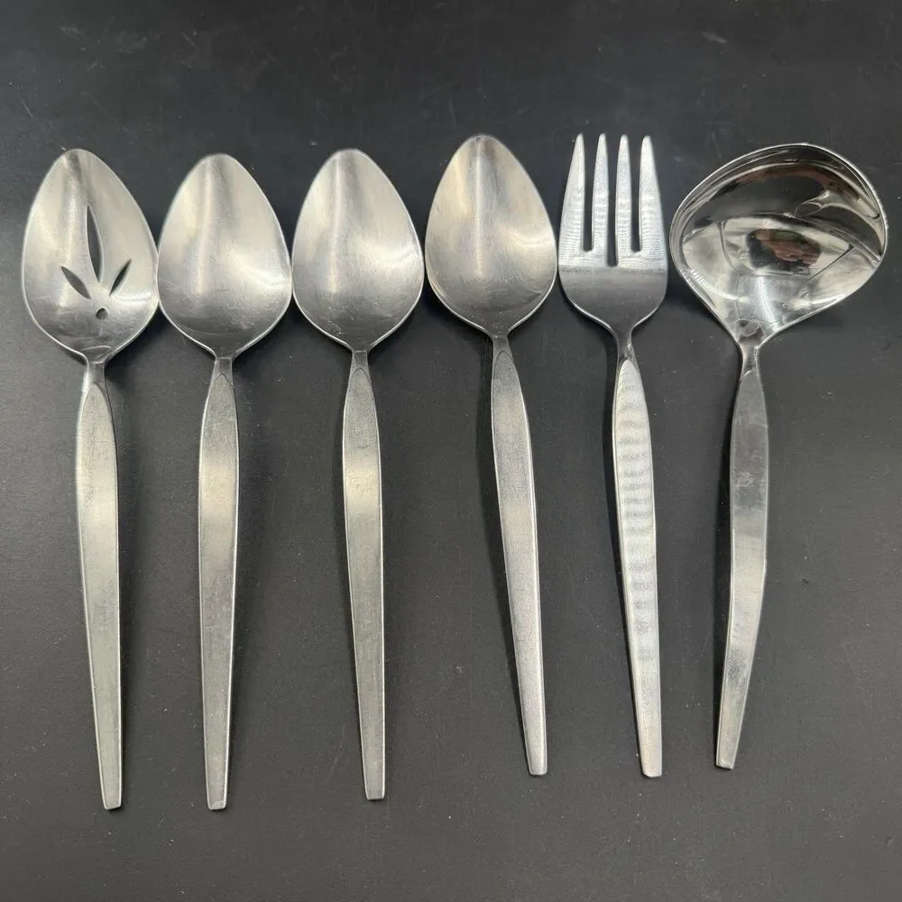 VTG Oneida Community FROSTFIRE Stainless Serving Lot of 6 Spoons Fork Ladle